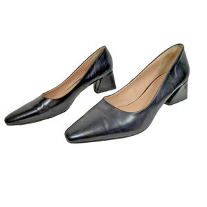 Franco Sarto Classic Leather Block Heel Pump Almond Toe 8.5